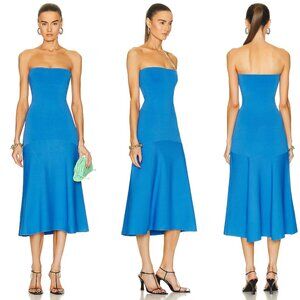 A.L.C. Dean Dress Palace Blue bandage body con Midi strapless hourglass $550 S